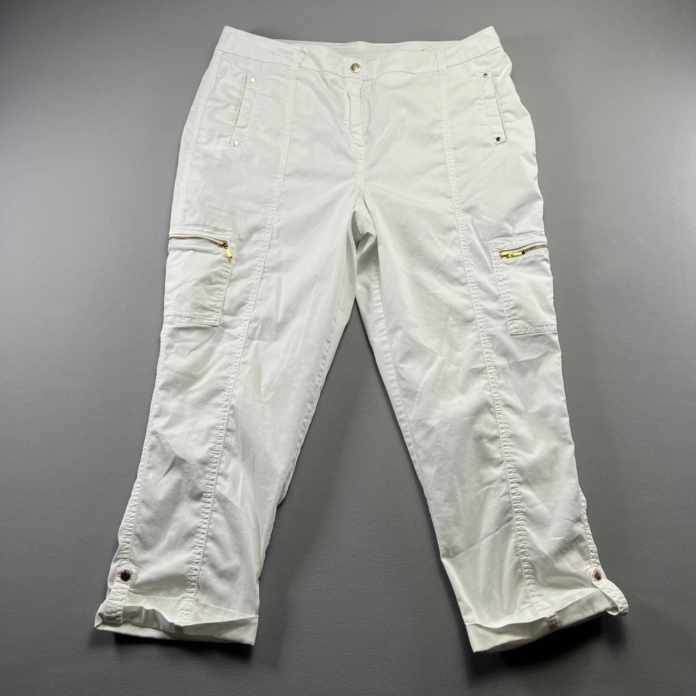 Chicos Crop Cargo Pants Womens 2 White Cotton Stretch High Rise Utility Outdoor